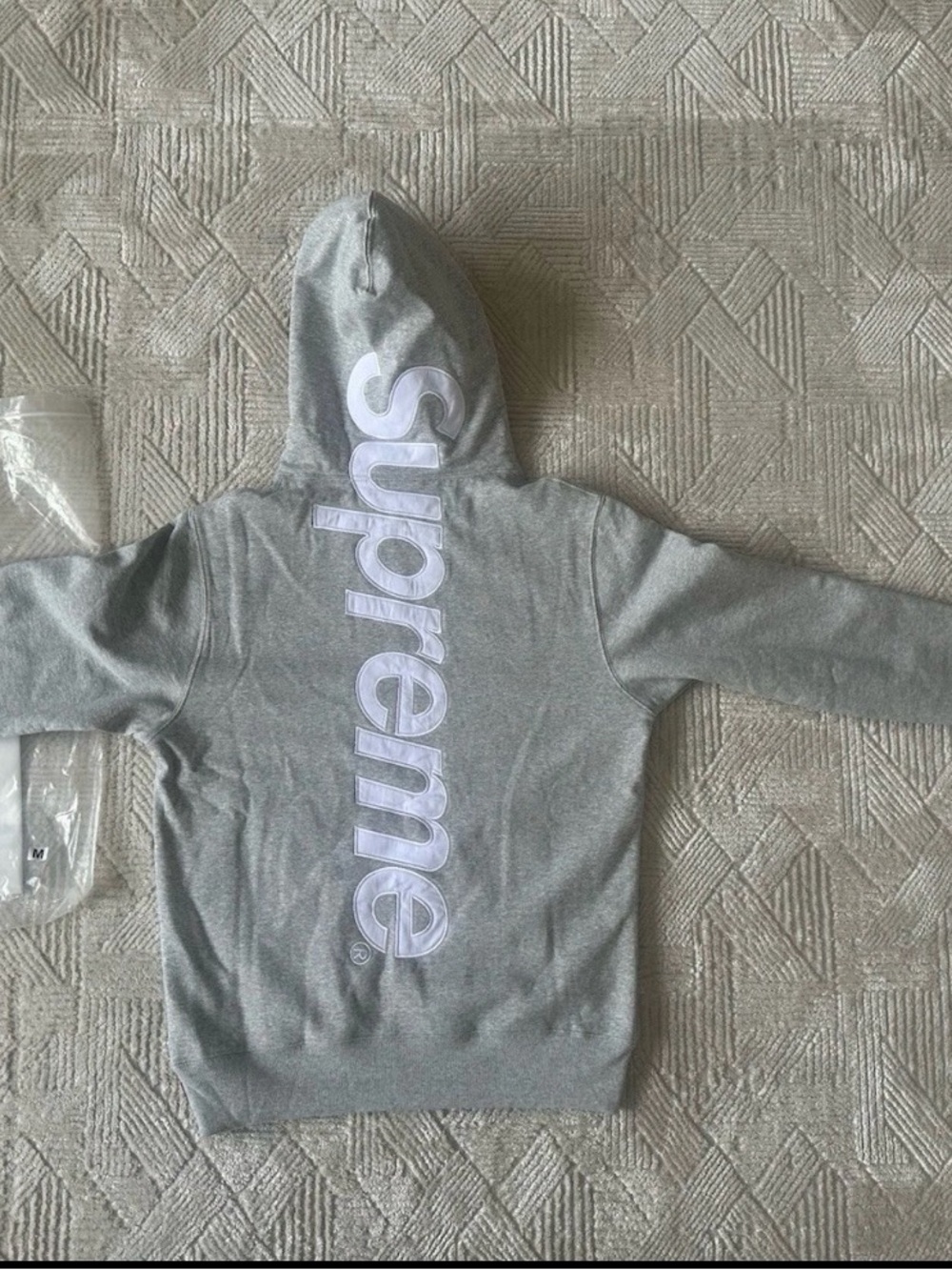 Supreme Kids Grey Hooded Sweatshirt with Vertical White Logo
